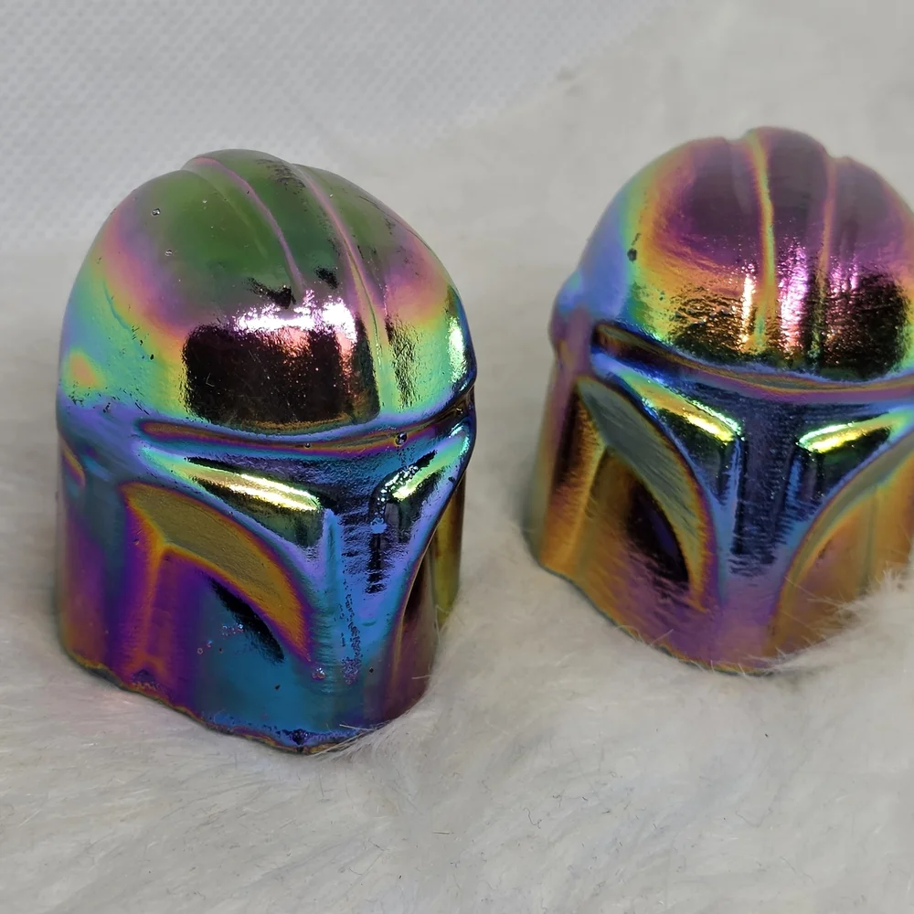 Rainbow Aura Obsidian Mandalorian Helmet Carving | Titanium Crystal | Star Wars - Picture 1 of 8